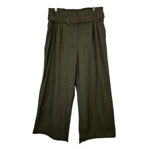 Express Pants Women Size 12 Olive Green Linen Blend Wide-Leg Belted